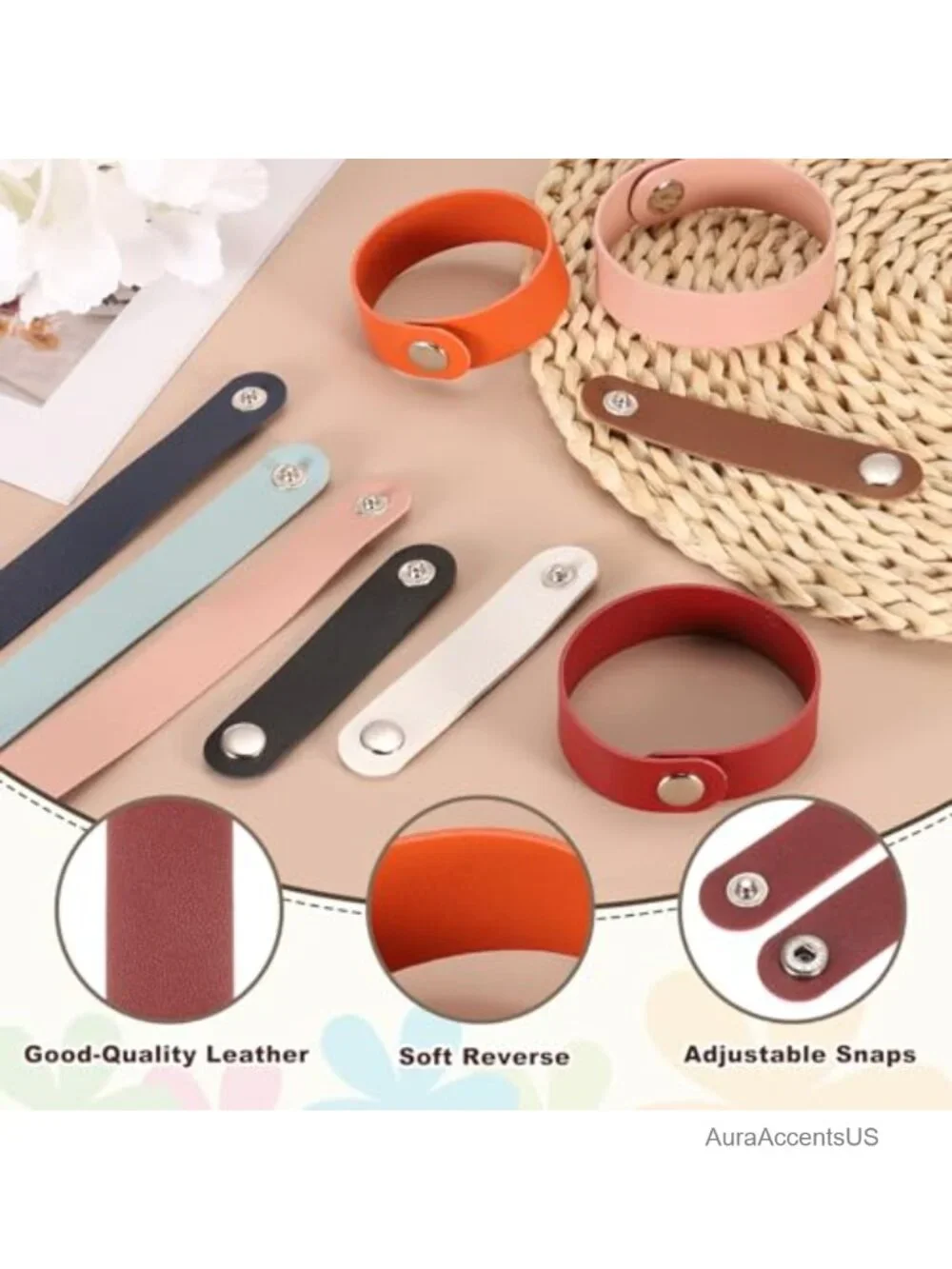 15 Pcs Plain Leather Snap Bracelets Adjustable Blank Wrist Cuffs DIY Craft